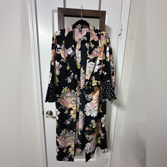 Roz & Ali Black Floral Robe with Polka Dot Accents - Picture 1 of 3